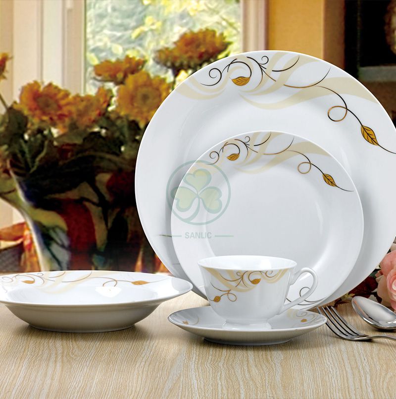 Factory Wholesale Bulk Wedding Banquet Hall Event Porcelain Dinner Plate Bone China Dinner Set SL-CD2199EPDP