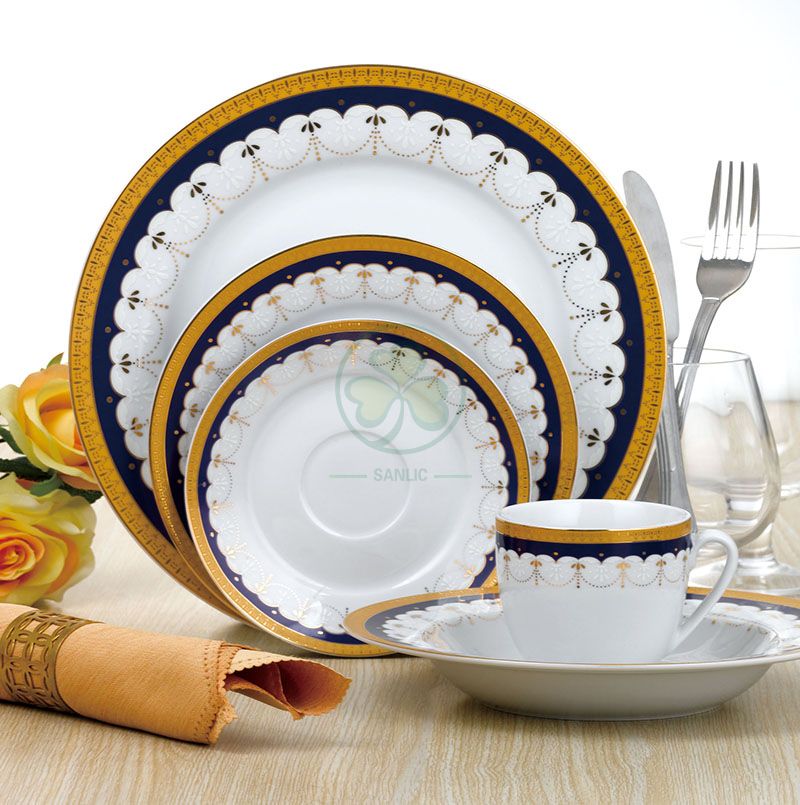 Factory Wholesale Bulk Wedding Banquet Hall Event Porcelain Dinner Plate Bone China Dinner Set SL-CD2199EPDP