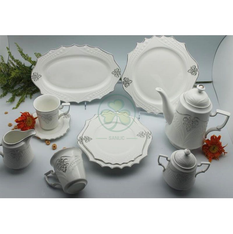 Hotel Restaurant Wedding Event Round Dishes Porcelain Dinnerware Sets Ceramic Dinner Plates  SL-CD2201RDWS