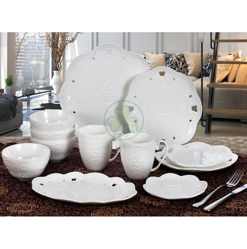 Hotel Restaurant Wedding Event Round Dishes Porcelain Dinnerware Sets Ceramic Dinner Plates  SL-CD2201RDWS