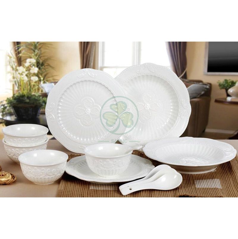 Hotel Restaurant Wedding Event Round Dishes Porcelain Dinnerware Sets Ceramic Dinner Plates  SL-CD2201RDWS