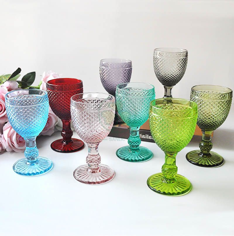 Wholesale Glassware Coloured Goblet Wine Glasses Water Glass Goblets SL-CD2203WCGG