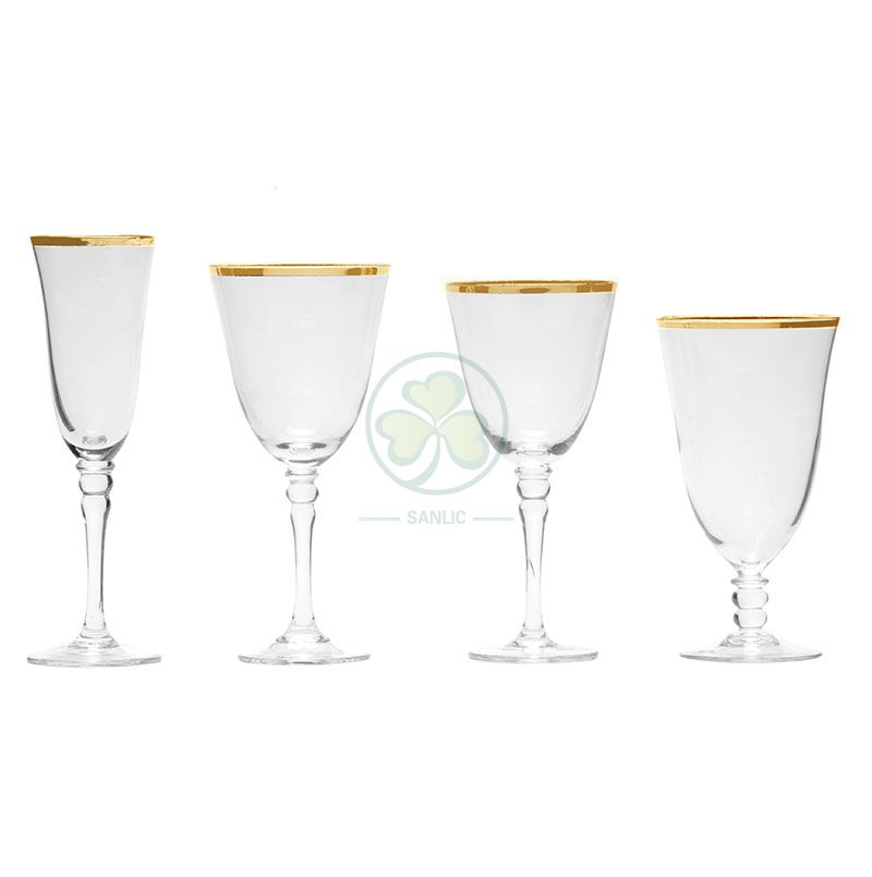 Hot Sale Decorated Wedding Champagne Flutes Party Restaurant Gold Rim Wine Vintage Glassware Set SL-CD2205LFWG