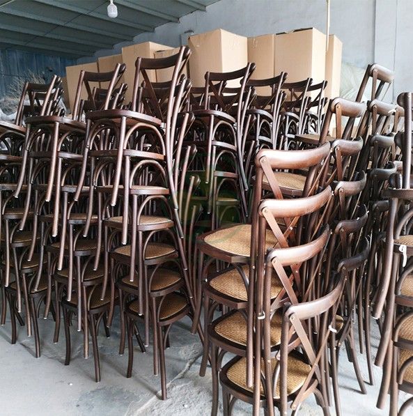 Popular Dark Wood X Back Chair with Rattan Seat for Event Rental