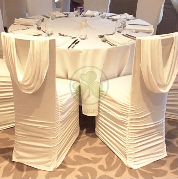 Wholesale Ruched Fashion Spandex Banquet Chair Cover in White SL-1947RSBC