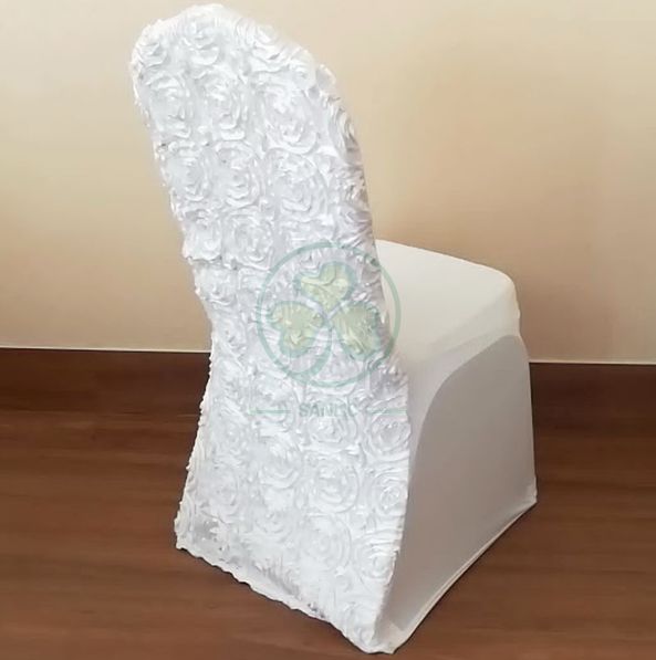 Tiffany Blue Rosette Stretch Banquet Chair Cover for Weddings SL-F1953RSBC