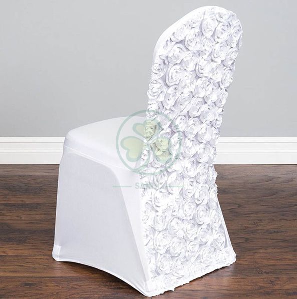 Buy White Satin Rosette Stretch Banquet Spandex Chair Cover SL-F1954SRBC