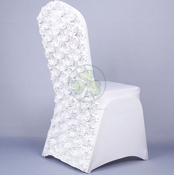 Buy White Satin Rosette Stretch Banquet Spandex Chair Cover SL-F1954SRBC