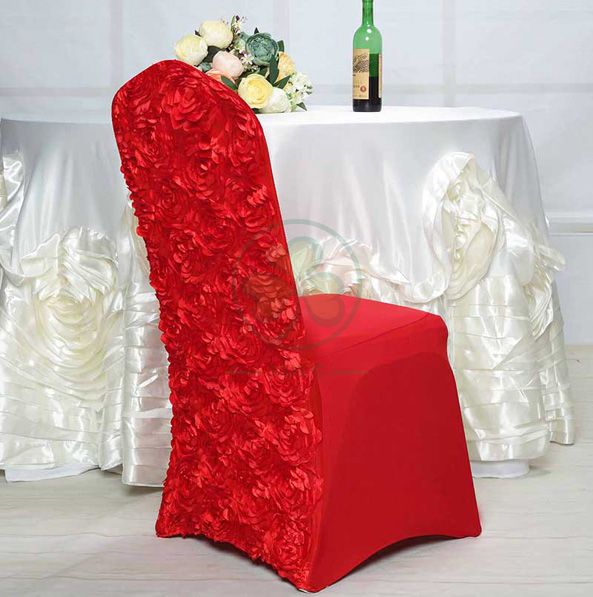 Buy White Satin Rosette Stretch Banquet Spandex Chair Cover SL-F1954SRBC