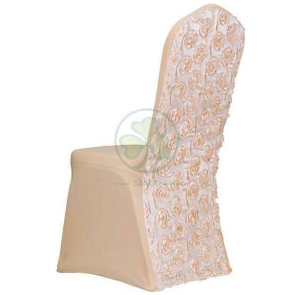 Buy White Satin Rosette Stretch Banquet Spandex Chair Cover SL-F1954SRBC