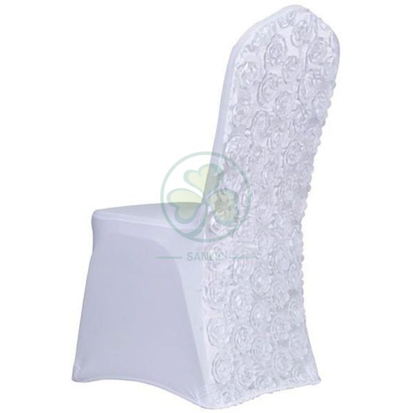 Buy White Satin Rosette Stretch Banquet Spandex Chair Cover SL-F1954SRBC