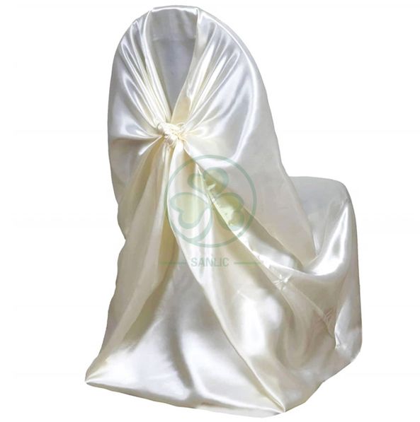 Wholesale Satin Self-Tie Universal Banquet Chair Cover White SL-F1956USBC