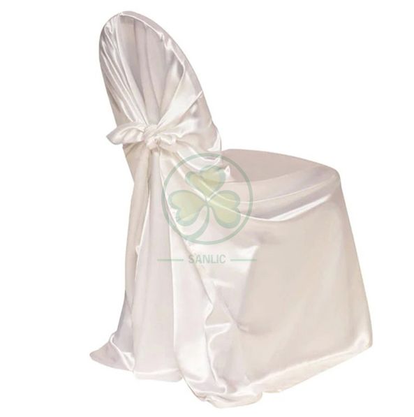 Wholesale Satin Self-Tie Universal Banquet Chair Cover White SL-F1956USBC