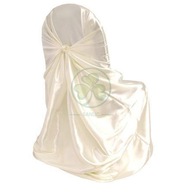 Wholesale Satin Self-Tie Universal Banquet Chair Cover White SL-F1956USBC