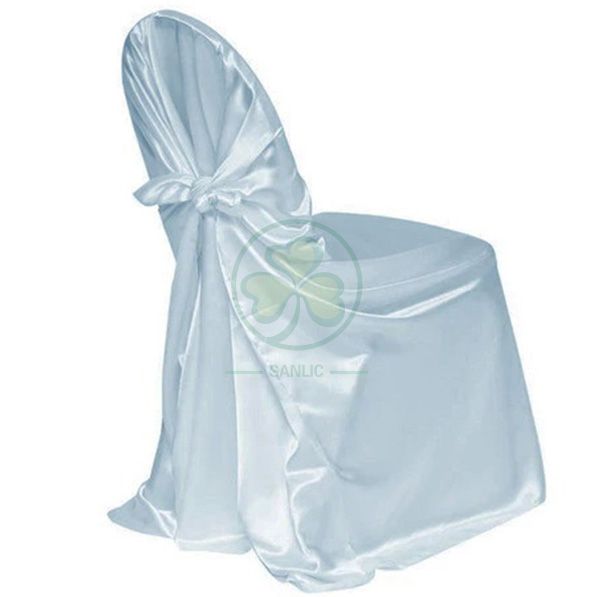 Wholesale Satin Self-Tie Universal Banquet Chair Cover White SL-F1956USBC