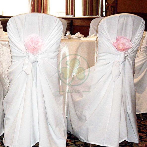 Wholesale Satin Self-Tie Universal Banquet Chair Cover White SL-F1956USBC