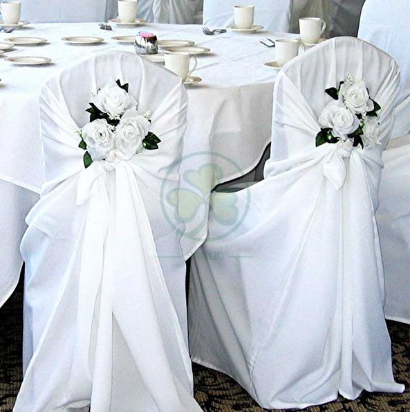 Wholesale Satin Self-Tie Universal Banquet Chair Cover White SL-F1956USBC