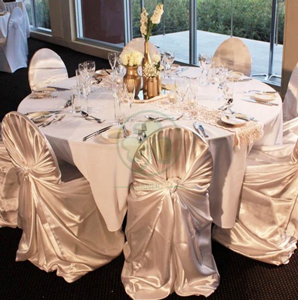 Wholesale Satin Self-Tie Universal Banquet Chair Cover White SL-F1956USBC