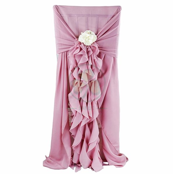 Wholesale Fancy Ruffled Chiffon Chair Covers with Curly Willow Sash for Wedding Decoration  SL-F1969CCWS