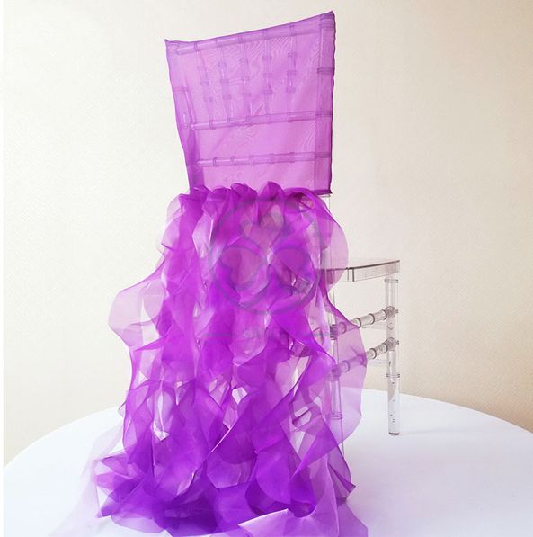 Wholesale Fancy Ruffled Chiffon Chair Covers with Curly Willow Sash for Wedding Decoration  SL-F1969CCWS