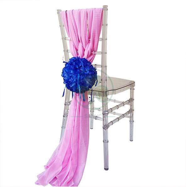 Wholesale Fancy Ruffled Chiffon Chair Covers with Curly Willow Sash for Wedding Decoration  SL-F1969CCWS