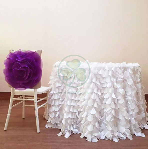 Wholesale Fancy Ruffled Chiffon Chair Covers with Curly Willow Sash for Wedding Decoration  SL-F1969CCWS