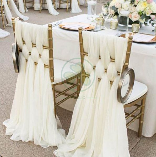 Wholesale Fancy Ruffled Chiffon Chair Covers with Curly Willow Sash for Wedding Decoration  SL-F1969CCWS