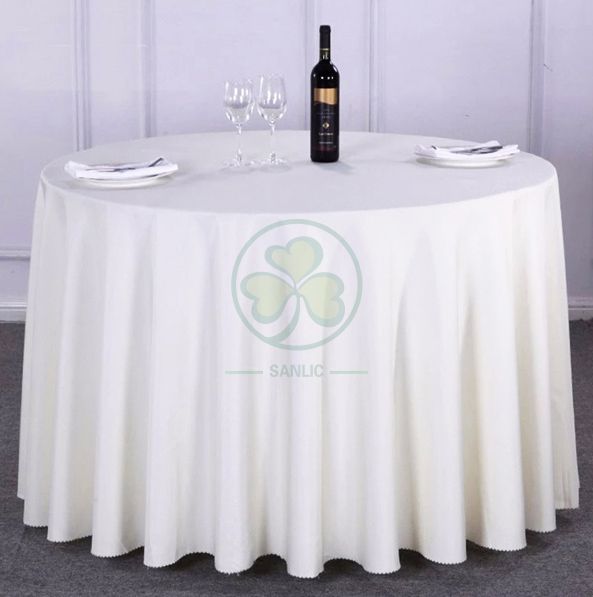 Customized White Round Polyester Wedding Linen Tableloth SL-F1987PWLT