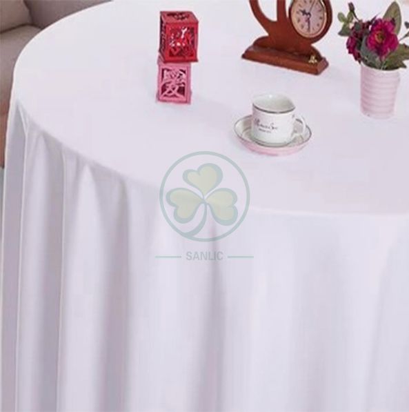 Customized White Round Polyester Wedding Linen Tableloth SL-F1987PWLT