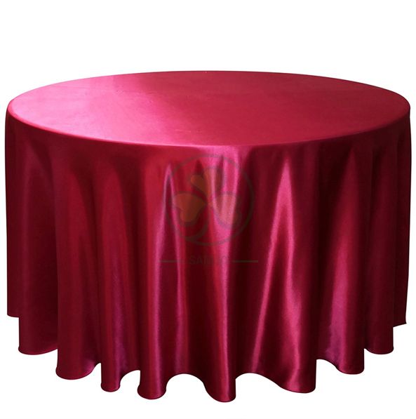 Factory Wholesale Round Satin Wedding Tablecloths in Burgundy SL-F1989RSTC