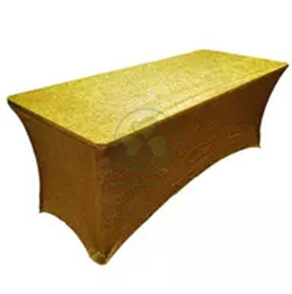 Shiny Glittered Gold Metallic Spandex Rectangular Table Cover SL-F2004GMRT