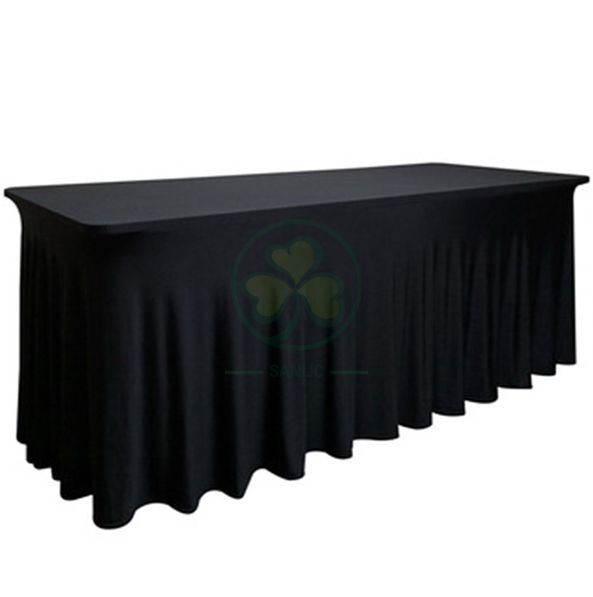 Rectangular Ruffled Polyester Lycra Spandex Fitted Tablecloth Skirt SL-F2005RSTC