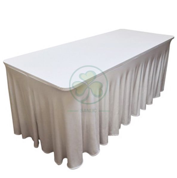 Rectangular Ruffled Polyester Lycra Spandex Fitted Tablecloth Skirt SL-F2005RSTC