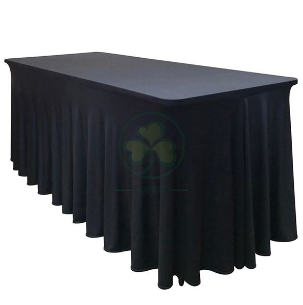 Rectangular Ruffled Polyester Lycra Spandex Fitted Tablecloth Skirt SL-F2005RSTC