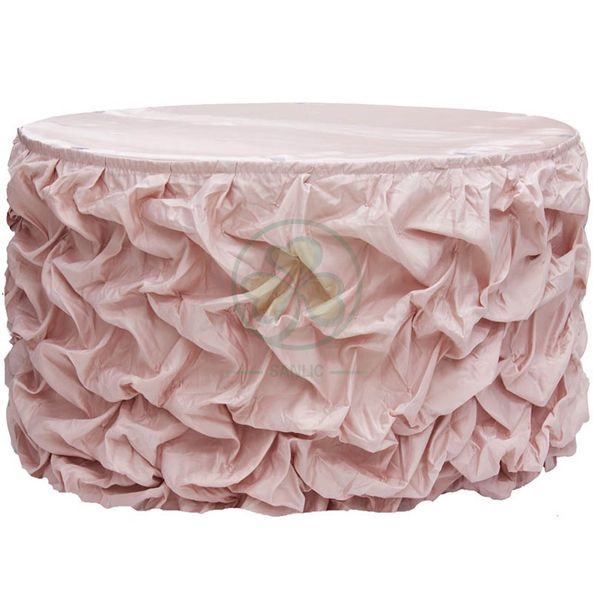 Factory Wholesale Gathered Lamour Satin Table Skirt SL-F2006GSTS
