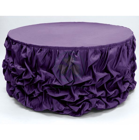 Factory Wholesale Gathered Lamour Satin Table Skirt SL-F2006GSTS