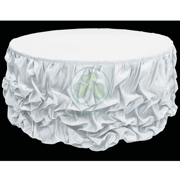 Factory Wholesale Gathered Lamour Satin Table Skirt SL-F2006GSTS