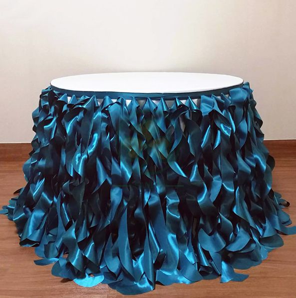 Hot Sale Curly Willow Taffeta Table Skirt for Birthday Party SL-F2008CWTS