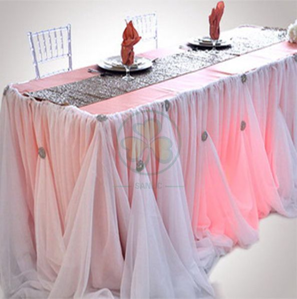 Beautiful Buffet Table Skirting Bridal Decoration Chiffon Party Cinderella Table Skirt SL-F2010CPTS