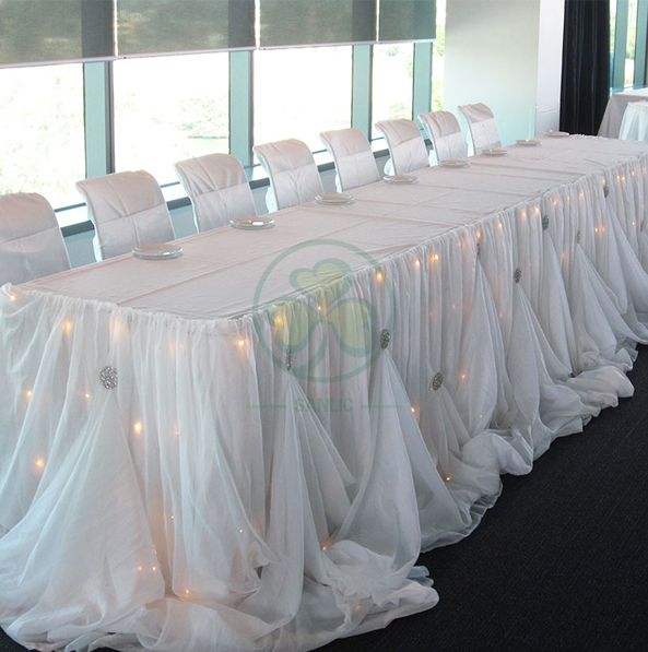 Beautiful Buffet Table Skirting Bridal Decoration Chiffon Party Cinderella Table Skirt SL-F2010CPTS