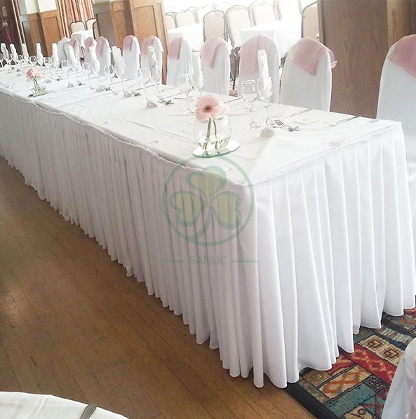 Polyester Pleated Table Skirting Designs Banquet Table Skirt Rectangular SL-F2012PTSR