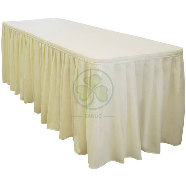 Polyester Pleated Table Skirting Designs Banquet Table Skirt Rectangular SL-F2012PTSR