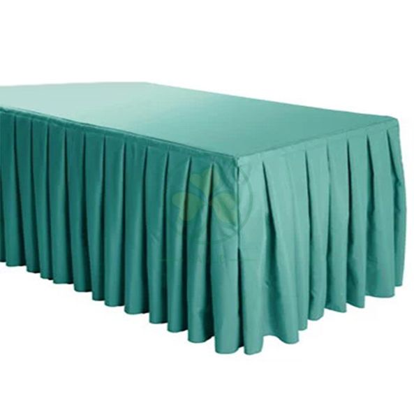 Polyester Pleated Table Skirting Designs Banquet Table Skirt Rectangular SL-F2012PTSR