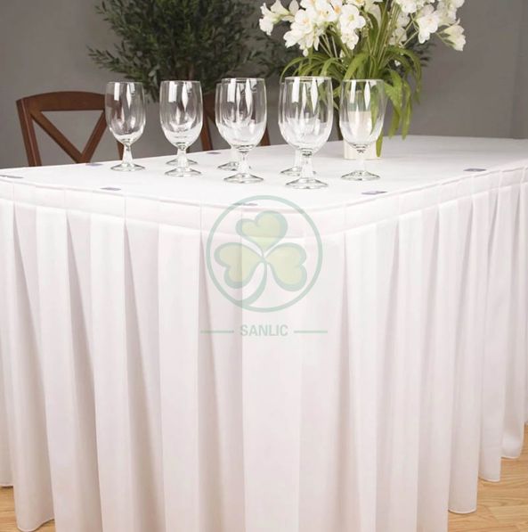 Polyester Pleated Table Skirting Designs Banquet Table Skirt Rectangular SL-F2012PTSR