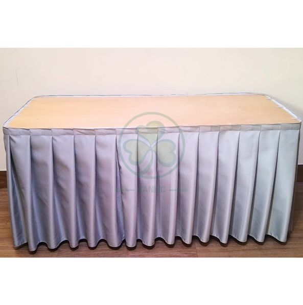 Polyester Pleated Table Skirting Designs Banquet Table Skirt Rectangular SL-F2012PTSR