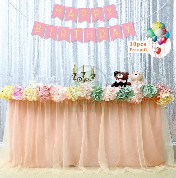 Tulle Table Skirt for Rectangle or Round Tables for Wedding Baby Shower Birthday Party SL-F2014TTSR