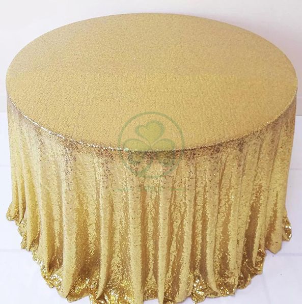 Shiny Beautiful 3mm Gold Sequin Embroidered Tablecloth SL-F2015SETC