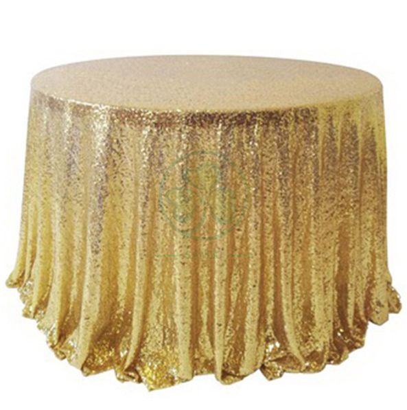 Shiny Beautiful 3mm Gold Sequin Embroidered Tablecloth SL-F2015SETC