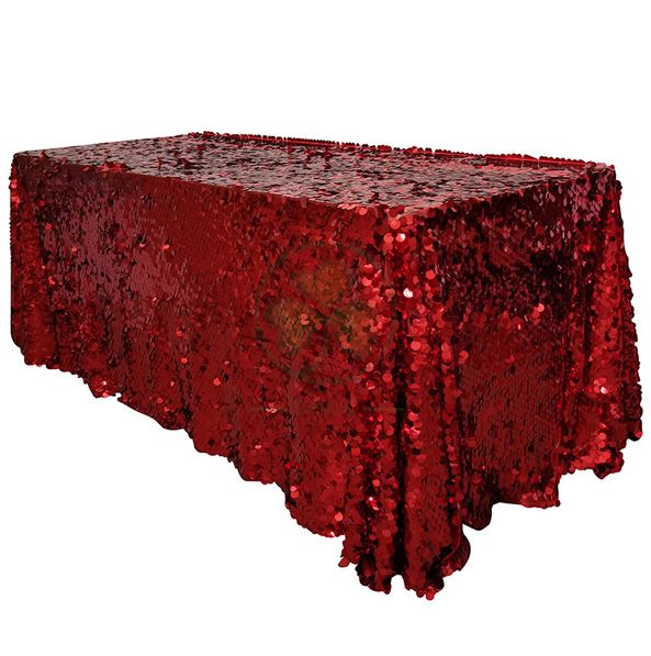 Factory Wholesale Big Payette Burgundy Sequin Round Tablecloth Premium  SL-F2016PSTC