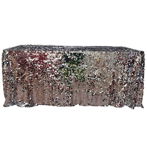 Factory Wholesale Big Payette Burgundy Sequin Round Tablecloth Premium  SL-F2016PSTC